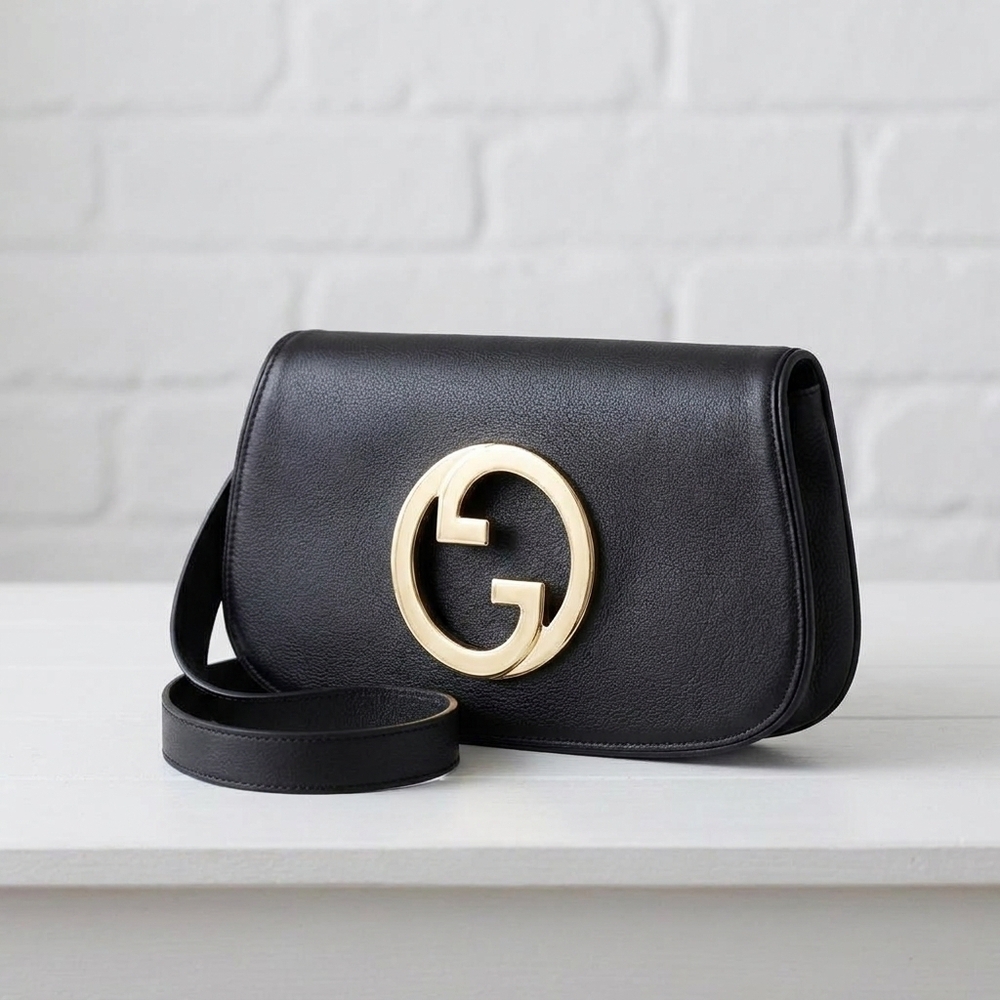 NEW GUCCI women's blondie leather shoulder bag with hardware in black
